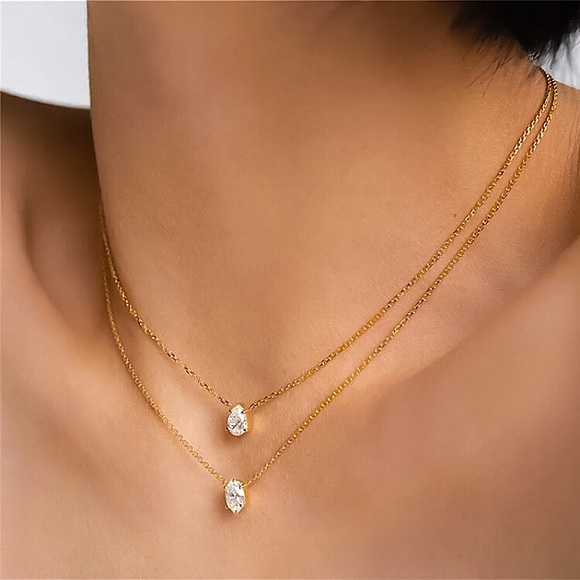 🔵𝟲𝟱%𝗢𝗙𝗙 𝗯𝘂𝗻𝗱𝗹𝗲𝘀 𝟯+🔵 NEW CZ 2 Layered Gold Minimalist Necklace - Picture 6 of 12